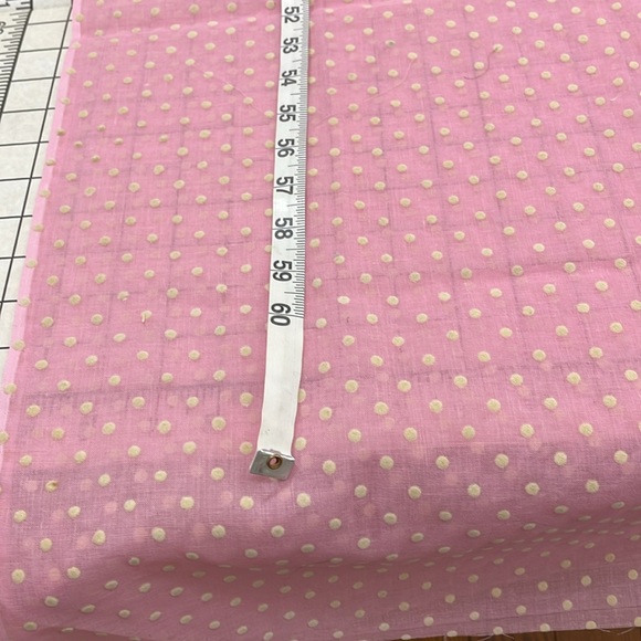 Vintage fabric, cream flocked polka dot, dusty pink semi sheer organdy, 48"x60" - Picture 6 of 8